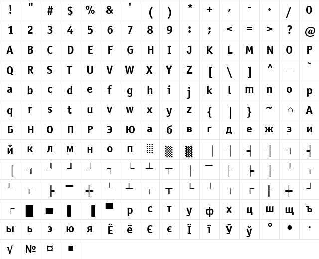 OfficinaSansDOSCTT Bold  glyph index