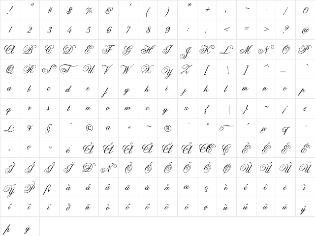 AngliaOlde Concise Regular  glyph index