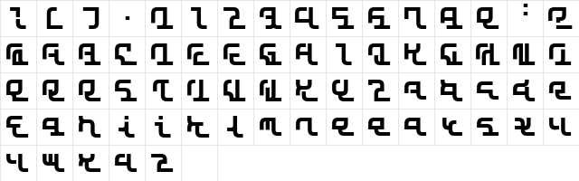 SKYSCRAPER Regular  glyph index