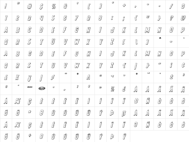 Vicious Hunger 3D Italic Italic  glyph index