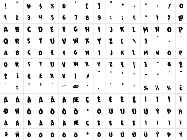 Mrs. Monster Rotated Regular  glyph index