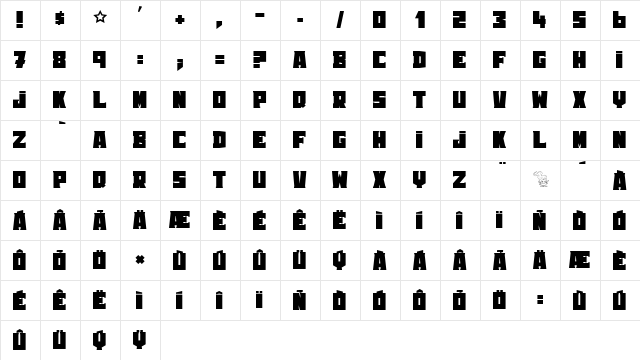 Rooster Serif Regular  glyph index