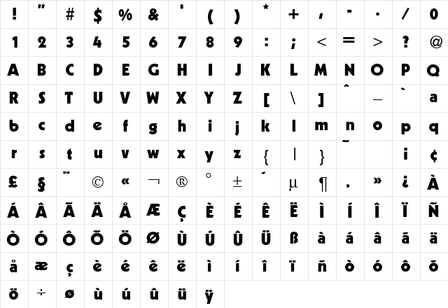 KabinDB Bold  glyph index