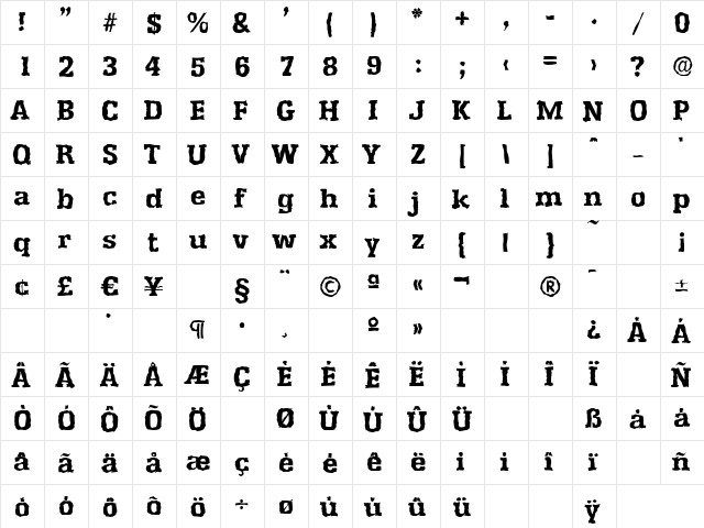 EnschedeRandom-Xbold Regular  glyph index