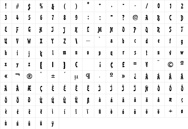 Boutique Regular  glyph index