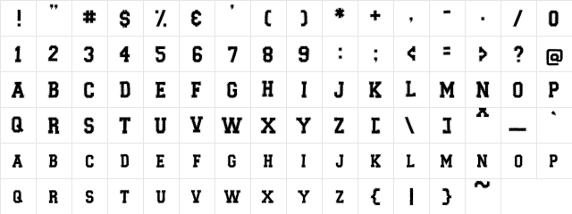PC Campus Regular  glyph index