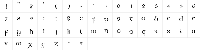 CallifontsF62PostScript Regular  glyph index