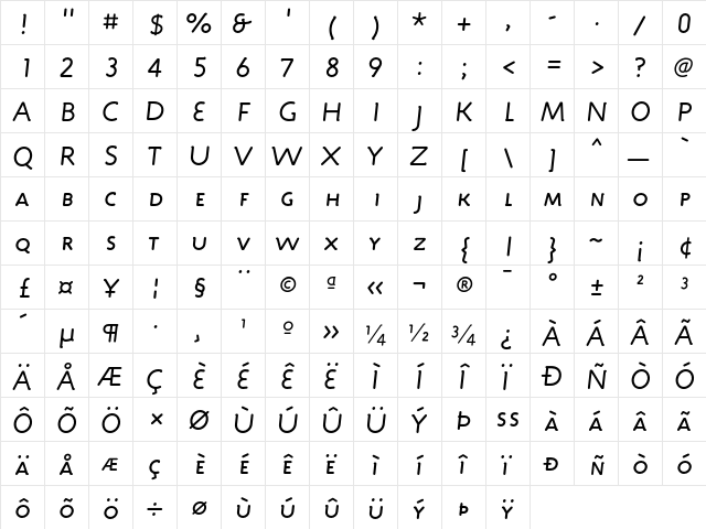 Engine CapsItalicLF  glyph index