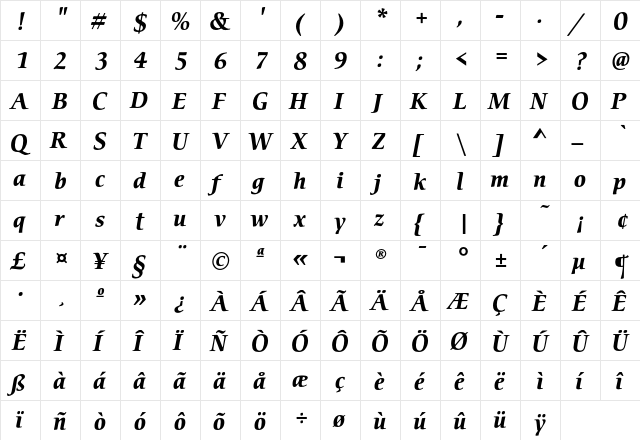CerigoEF BoldItalic  glyph index
