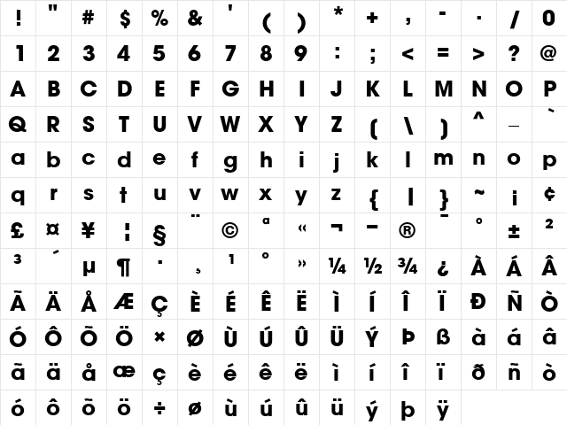 ITCAvantGardeGothic Bold  glyph index