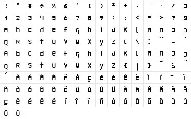 Sputnikk Regular  glyph index