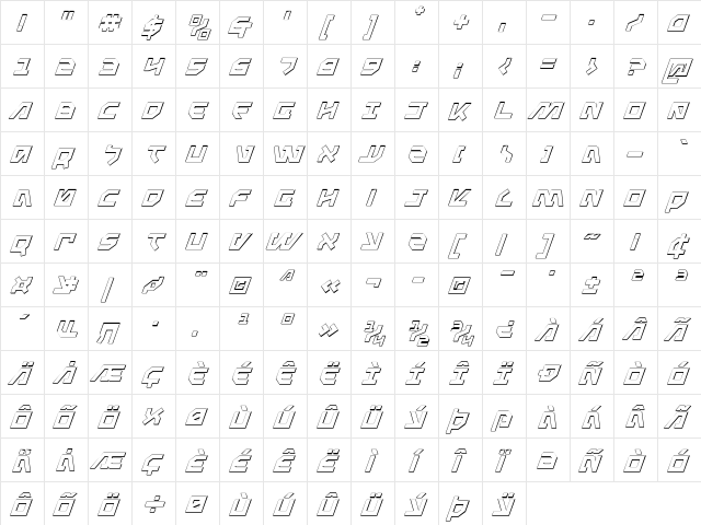 Metal Storm 3D Italic Italic  glyph index