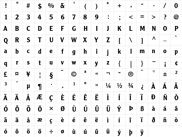 Clearface Gothic LH 65 Medium  glyph index