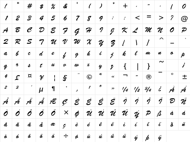 Artisan Regular  glyph index