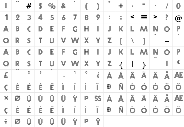 Prisma Regular  glyph index