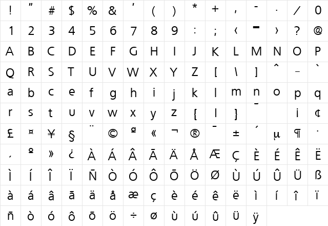 Quebec-Serial Regular  glyph index