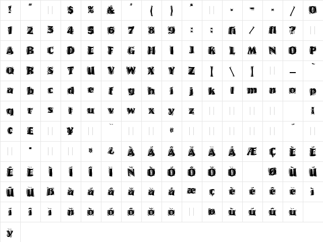 Westwood LET Plain  glyph index