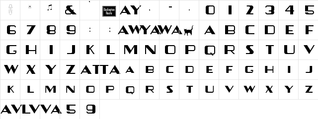 Zephyr Regular  glyph index