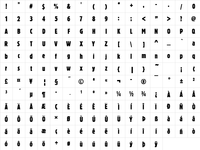 BlockDRegExtCon Regular  glyph index