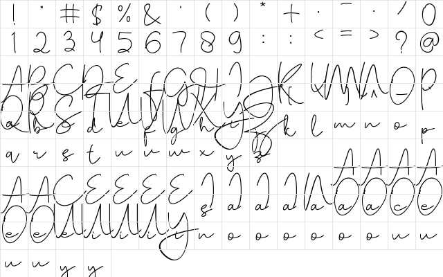 Tallitha Free Regular  glyph index