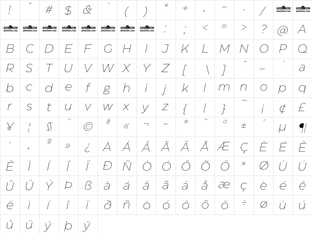 Eastman Trial Extralight Italic  glyph index
