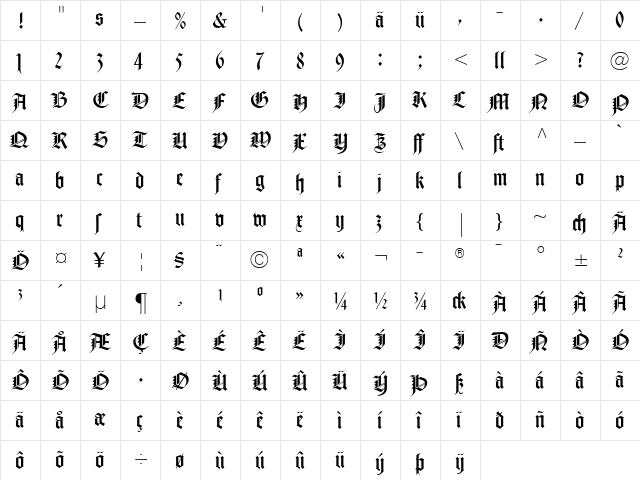 NotreDame LT RomanDfr Regular  glyph index