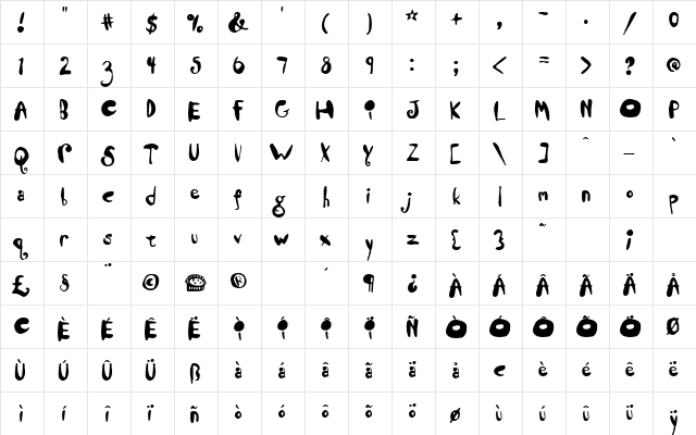 LillaFunk! Regular  glyph index