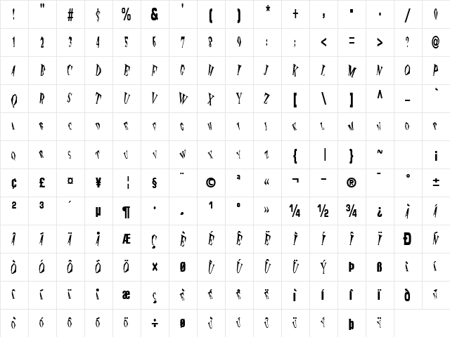 Explosive Regular  glyph index