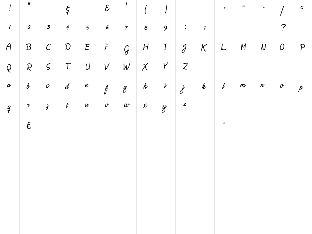 Daisy Script Regular  glyph index