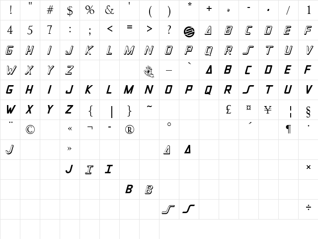 santacarla Regular  glyph index
