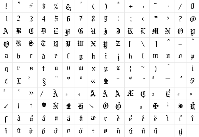 HOLLEBY Regular  glyph index
