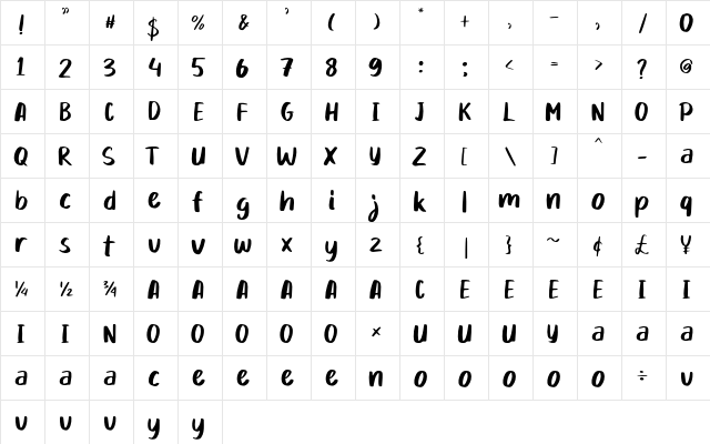 Mikadoby Regular  glyph index