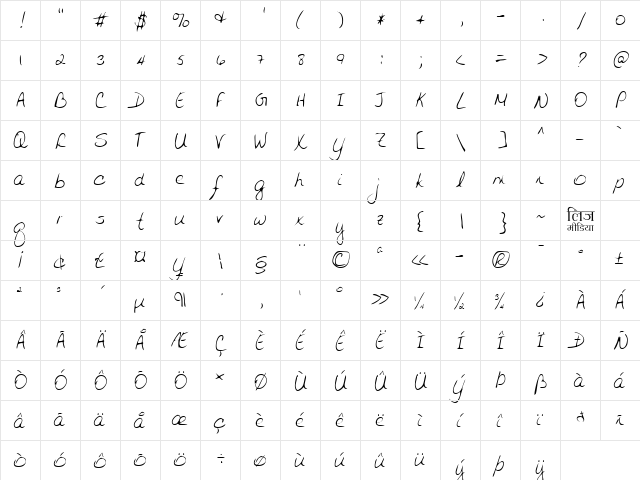 LEHN141 Regular  glyph index