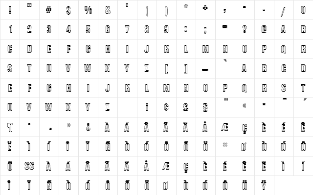 GothicOutTitDOu1 Regular  glyph index