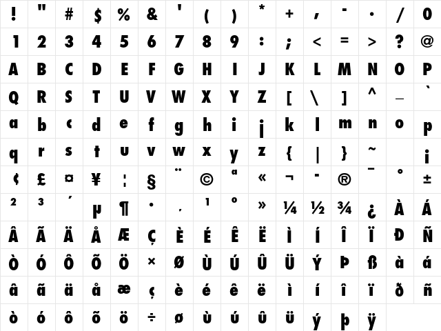 Futura Std Extra Bold Condensed  glyph index