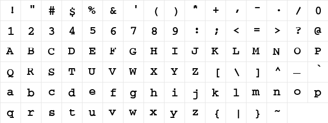 Beach Bold Regular  glyph index