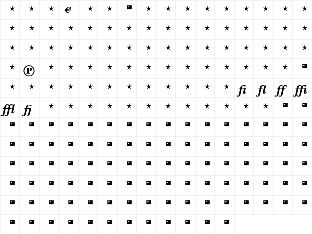 CelesteST BoldItalicExpert  glyph index