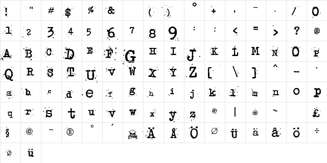 junko's typewriter Regular  glyph index