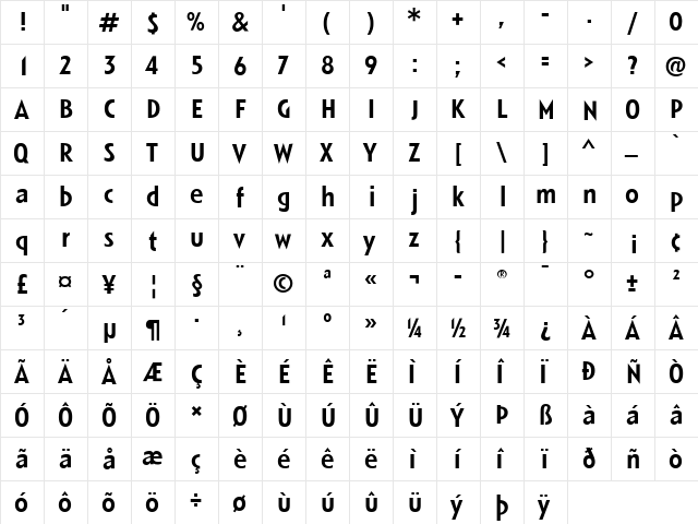 LTSpitz Medium Regular  glyph index