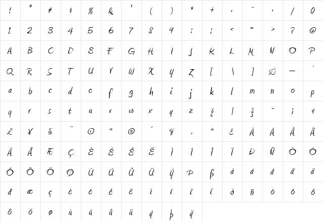 Amienne Regular  glyph index