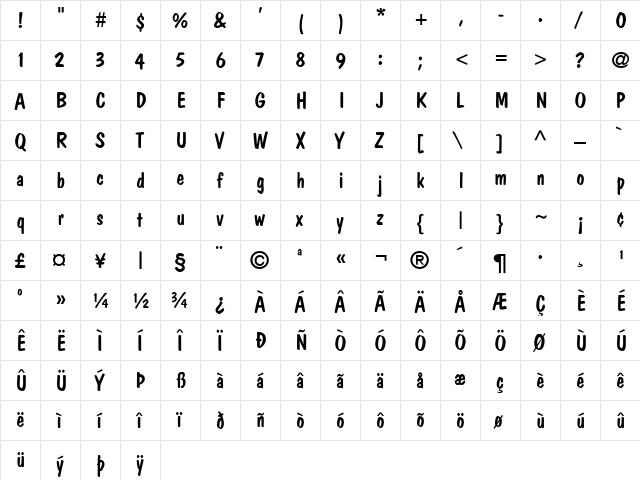 DawnCastle Regular  glyph index