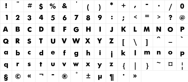 FuturisXC Regular  glyph index