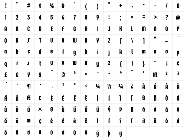 ChaletComprime HongKongSeventy  glyph index