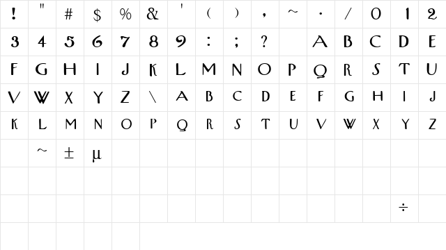 TribalSCapsSSK Regular  glyph index