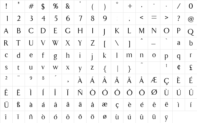 Lapidary Regular  glyph index