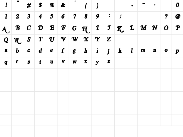 Royal Acid Bold  glyph index