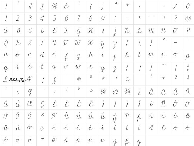 HT Libreria Regular  glyph index