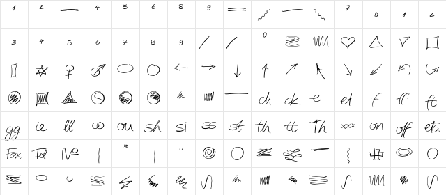 AutographScriptEF LightExtras  glyph index
