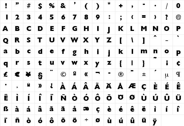 DavidBecker-ExtraBold Regular  glyph index