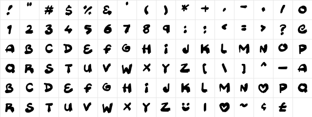 Sweetpaint Regular  glyph index